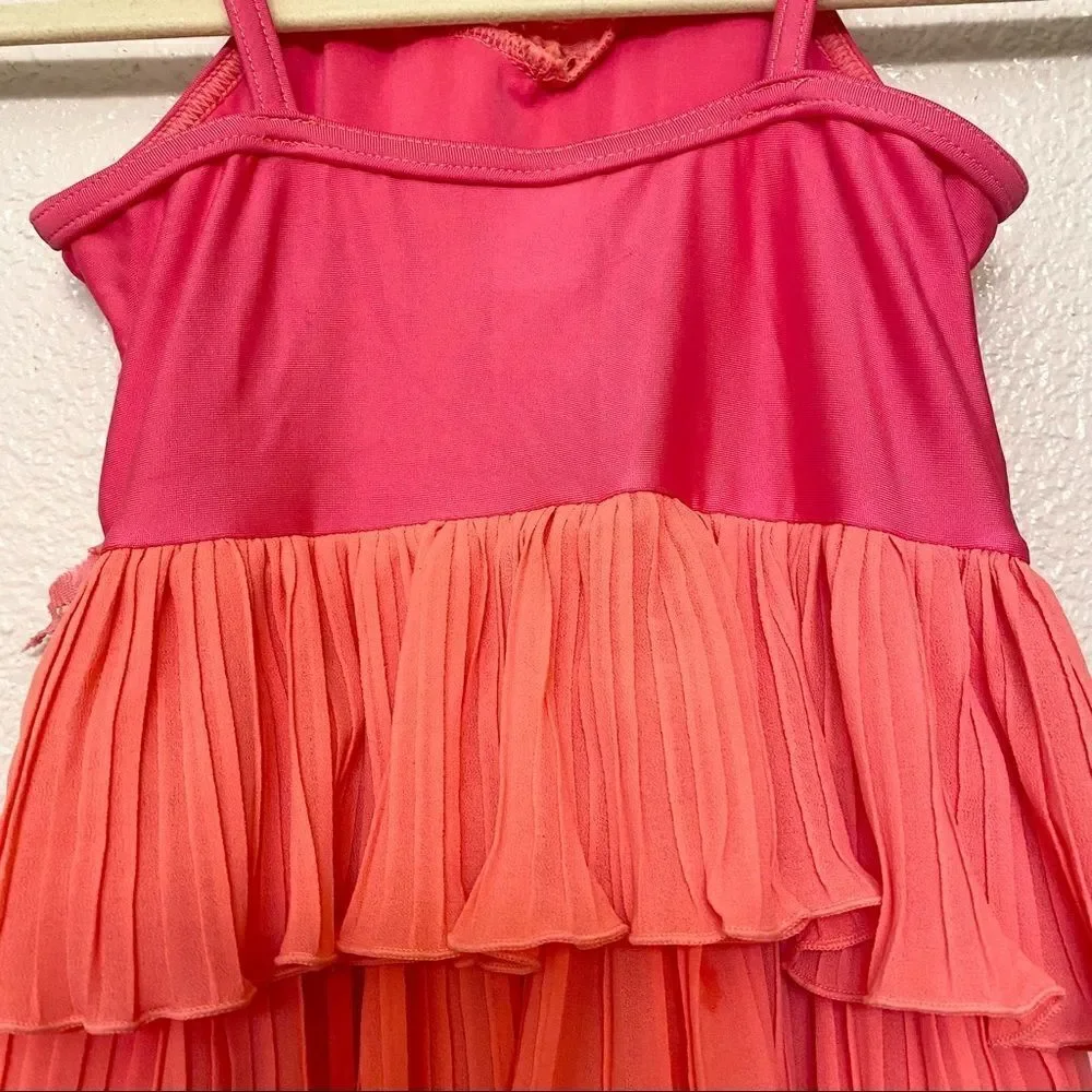 WEISSMAN Dance Costume coral orange lace leotard dress MC medium child 10/12